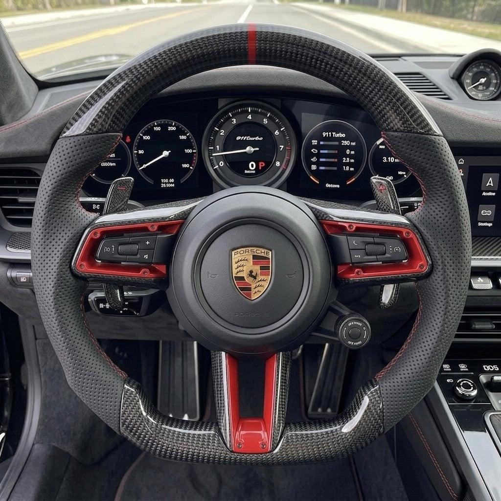 2018+ Porsche - Custom Carbon Fiber Steering Wheel With Accents