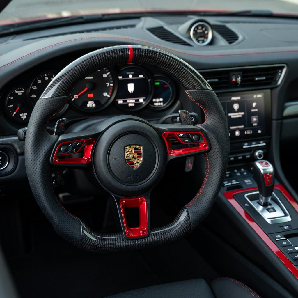2018+ Porsche - Custom Carbon Fiber Steering Wheel With Accents