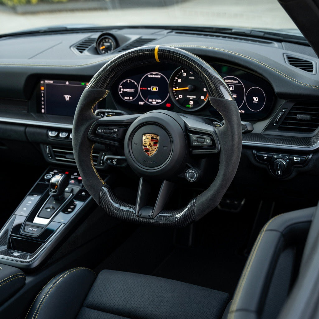2018+ Porsche - Carbon Fiber Steering Wheel With Alcantara
