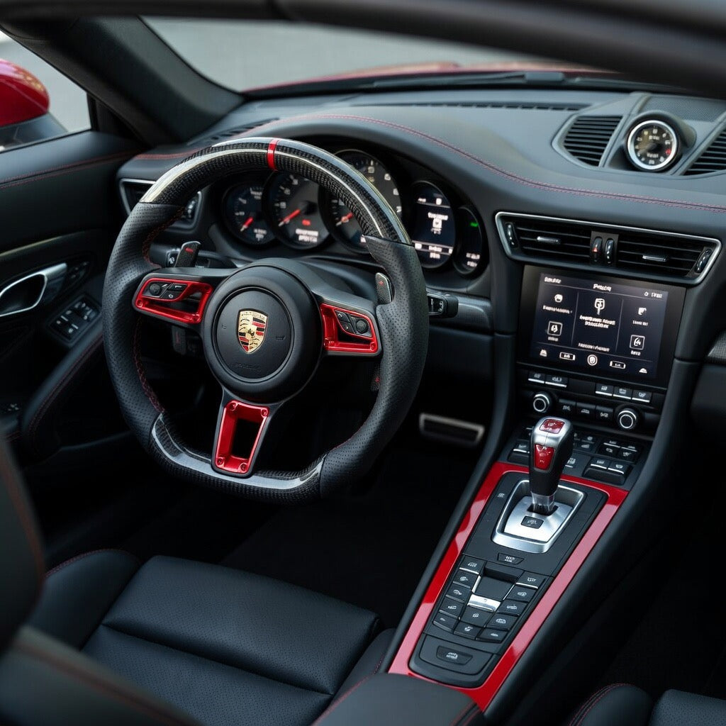2018+ Porsche - Custom Carbon Fiber Steering Wheel With Accents