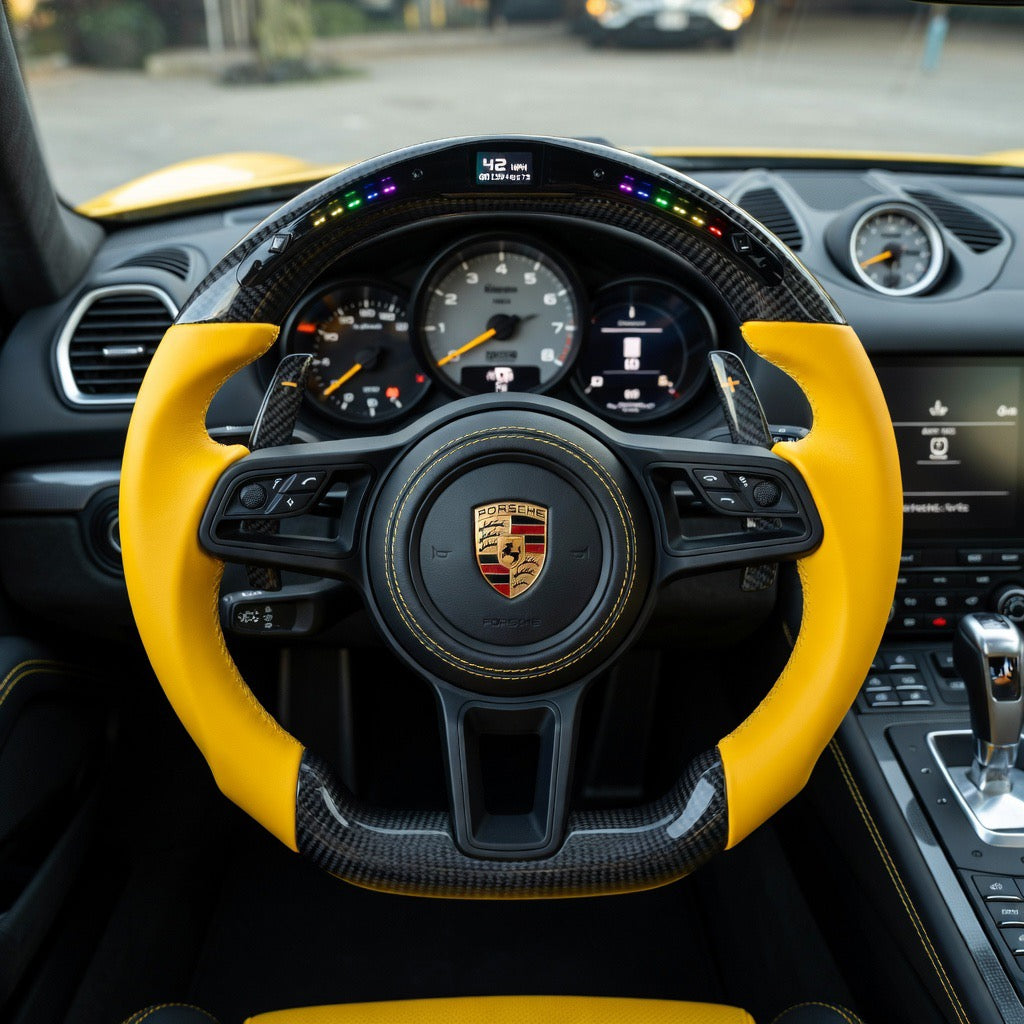 2018+ Porsche - Custom Carbon Fiber Steering Wheel With Led Display