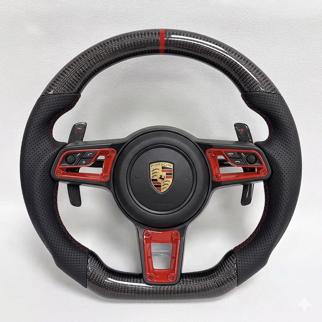 2018+ Porsche - Custom Carbon Fiber Steering Wheel With Accents